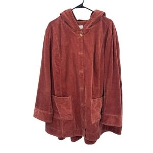 Corduroy Hooded Jacket 2X Oversized Rust Cotton Coat Casual Earthy Boho Lagen